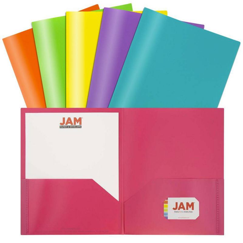 JAM 6pk POP 2 Pocket School Presentation Plastic Folders Fashion Colors, 1 of 7