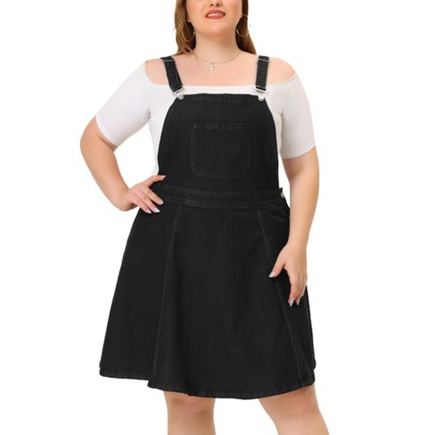 Plus size black denim pinafore outlet dress