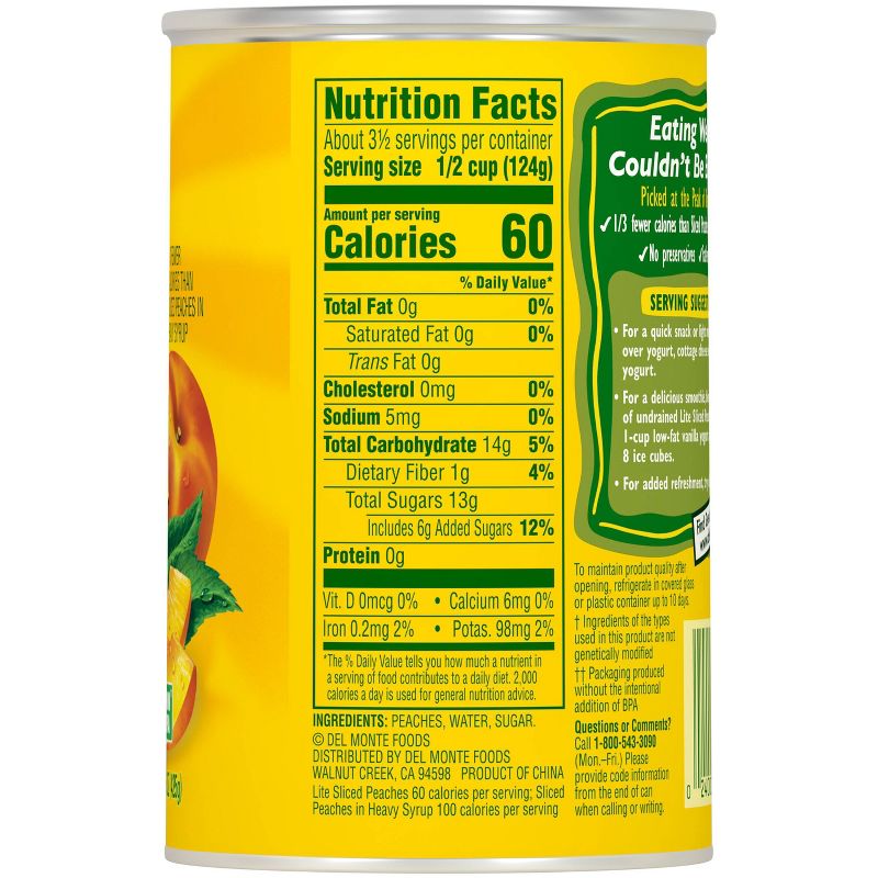 Del Monte Lite Yellow Cling Peach Slices in Extra Light Syrup 15oz, 3 of 6