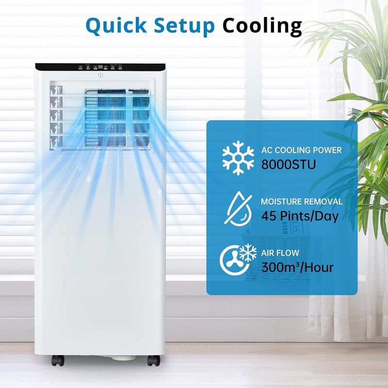 8000Btus Portable Air Conditioner With LED Touch Screen/3-in-1 Function/Casters, 3 of 7