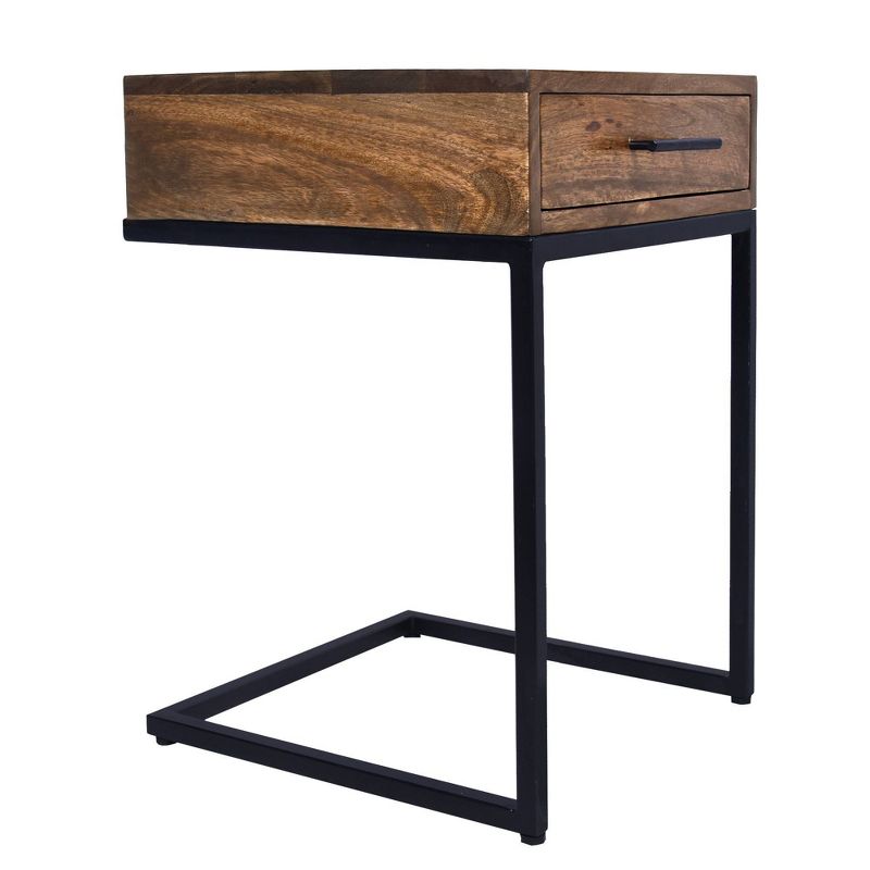 Mango Wood Side Table with Drawer and Cantilever Iron Base Brown/Black - The Urban Port, 6 of 11