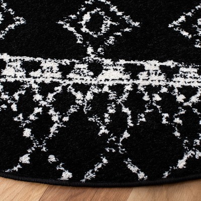 Black and Ivory Round Boho Synthetic Area Rug