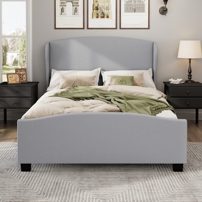 Merax Wingback Linen Upholstered Platform Bed, Queen, Gray