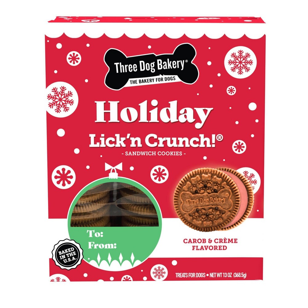 Three Dog Bakery Holiday Carob with Red Creme Lick'n Crunch Cookie Dog Treats - 13oz