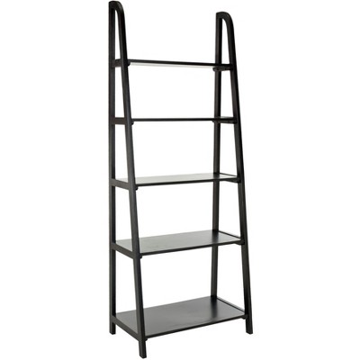 Transitional Black Wood 5-Tier Ladder Bookshelf