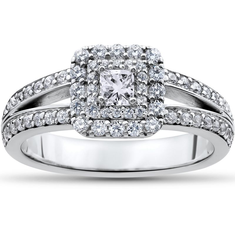 Pompeii3 1 ct Princess Cut Diamond Double Halo Engagement Ring 14k White Gold, 1 of 4
