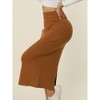 INSPIRE CHIC Women's Elastic High Waist Slit Hem Stretchy Ribbed Knit Bodycon Midi Skirts - 2 of 4