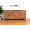HomeRoots 82" Brown Solid Wood Carved Geometric Sideboard with Four Doors - 2 of 4