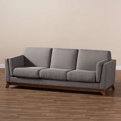 Sava Gray Fabric Upholstered Walnut Wood 3-Seater Sofa
