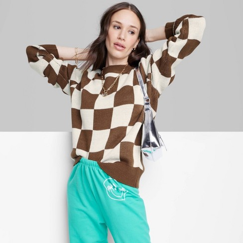 Women's Ascot + Hart Graphic Sweater - Brown Checkered : Target