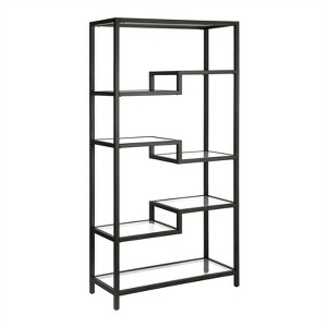 68" 5-Tier Black Metal Book Case with Glass Top Shelves - Henn&Hart - 1 of 4