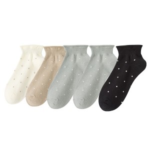 Anna-Kaci 5 Pairs Women’s Ankle Socks Soft Ribbed Top with Small Polka Dot Pattern for Loafers Ballet Flats or Sneakers - 1 of 4