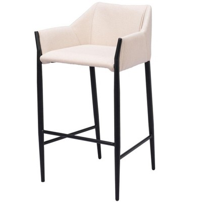 HomeRoots 30" Beige And Black Fabric And Steel Bar Height Bar Chair