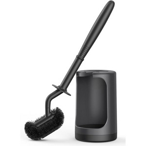HAMITOR Toilet Bowl Brush Holder Set: Curved Design with Holder for Deep Cleaning Under Rim - Compact Hidden Scrubber for Small Space - 1 of 4