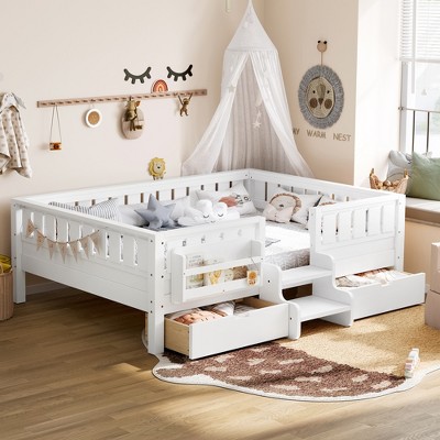 Full Size Bed Frame with Built-in Bookshelves and Storage Drawers : Target