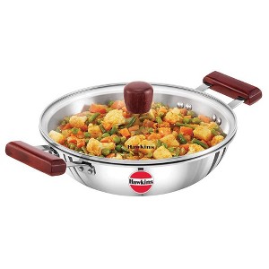 Hawkins 2.5L Tri Ply Stainless Steel Induction Compatible Deep Fry Pan Kadhai with Glass Lid: Hand Wash, Gas & Induction Safe - 1 of 4