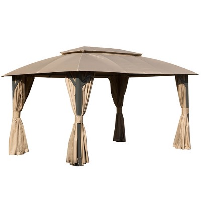 Gloweer 10x14FT Outdoor Gazebo with Double Roofs, Privacy Curtains, Mosquito Nettings, Heavy Duty Metal Frame Party Tent