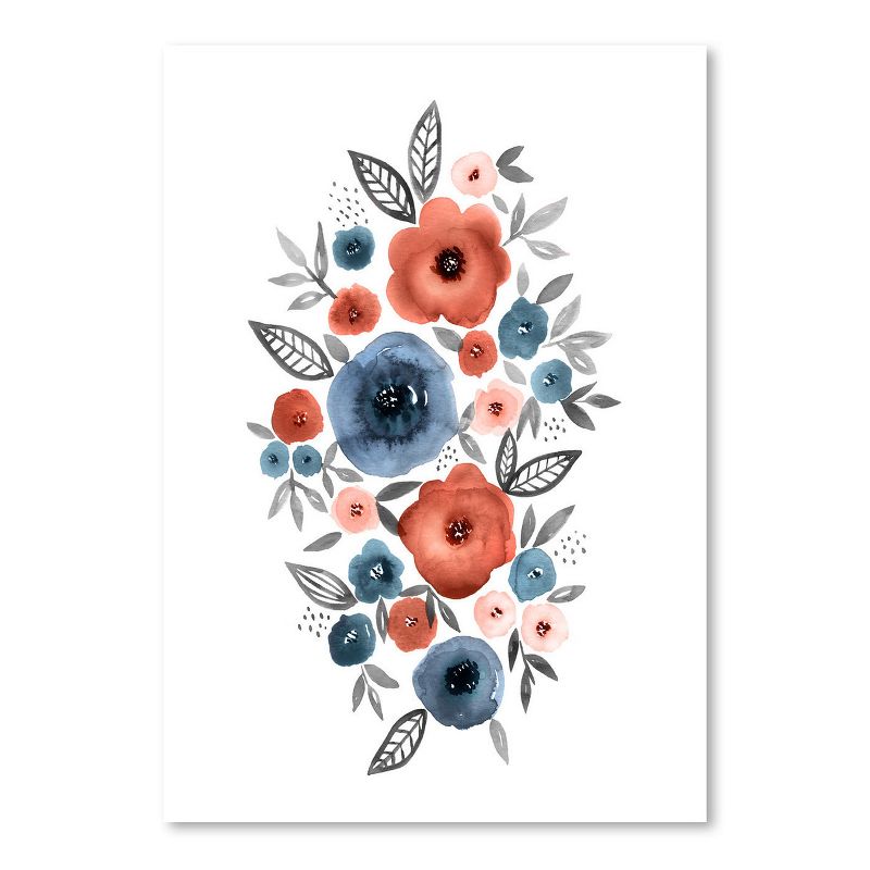 Americanflat Botanical Minimalist Floral Watercolor Navy Rust By Lisa Nohren Poster, 1 of 6