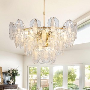 Siljoy Modern Gold Crystal Chandelier, 24-inch Glass Kitchen Island Lights, 10 Lights Dining Room Hanging Pendant Light Fixture D 23.62" x H 19.68" - 1 of 4