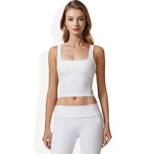 Anna-Kaci Active Women's Square Neck Ribbed Crop Tank Top with Wide Straps - 1 of 4