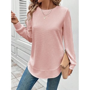 Women Long Sleeve Tunic Tops to Wear with Leggings Casual Loose Fit Crew Neck T-Shirts Tops Blouse - 1 of 4