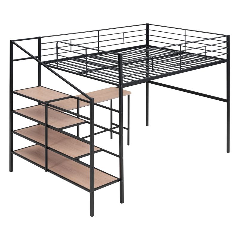 Full Size Metal Loft Bed with Desk and Lateral Storage Ladder - ModernLuxe, 4 of 11