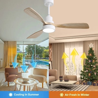 48 Inch Modern Ceiling Fan with Light and Remote Solid Wood Blades Noiseless Reversible DC Ceiling Fan For Bedroom Patio