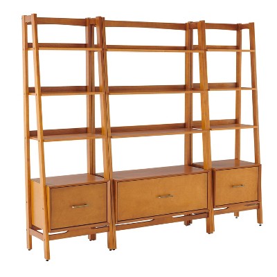 Landon Mid-Century Acorn Wood 3pc Etagere Bookcase Set
