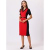 Hobemty Women's Contrast Color V Neck Short Sleeve Office Pencil Sheath Dresses - 3 of 4