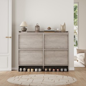 Shoe Cabinet with 4 Flip Drawers, Wooden Shoe Organizer with Adjustable Shelf, Shoe Storage for Entryway, - 1 of 4