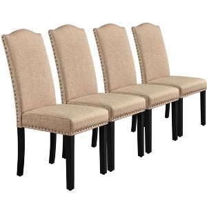 Yaheetech Set of 4 Fabric Upholstered Dining Chairs with Nailhead Trim - 1 of 4