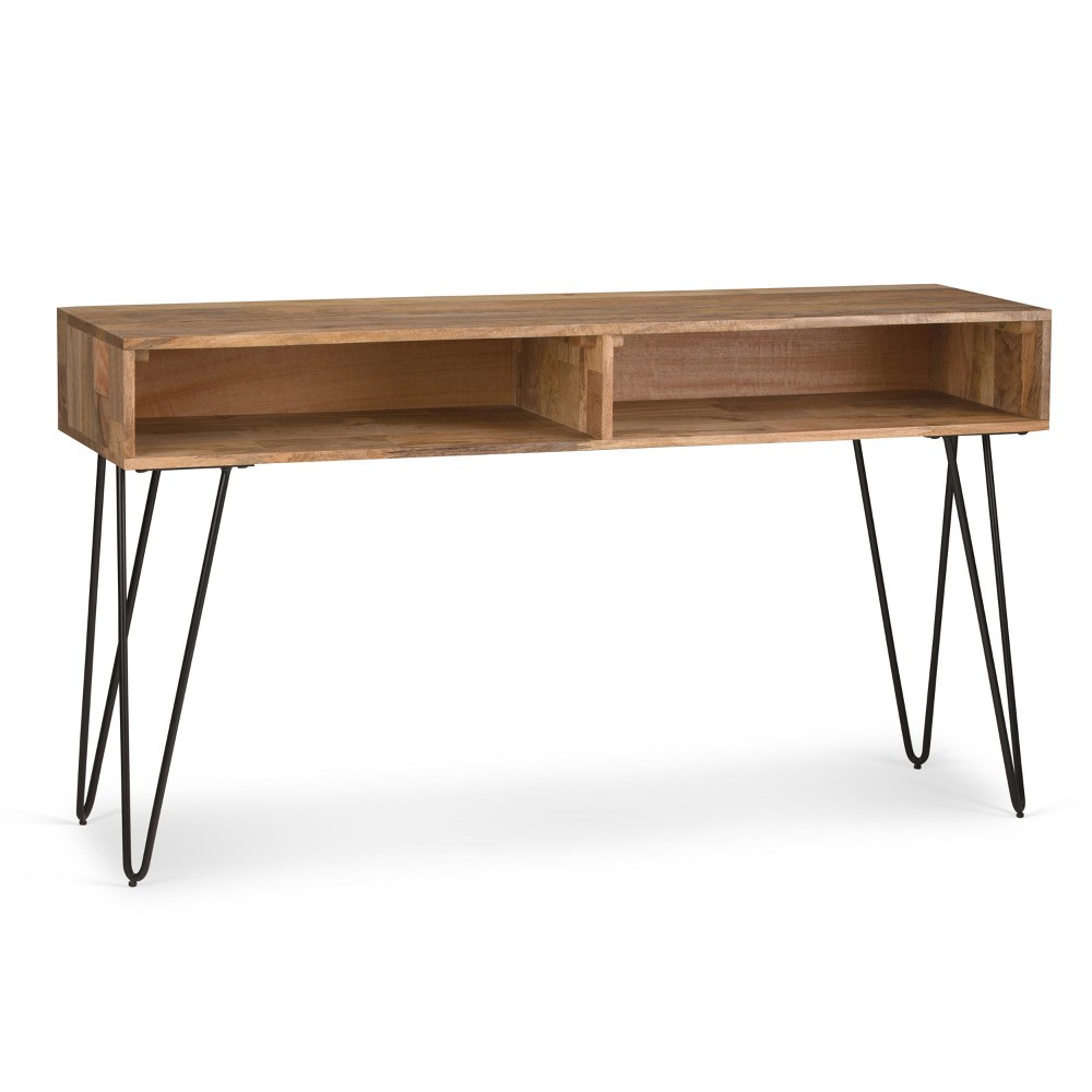55" Moreno Solid Mango Wood Console Sofa Table Natural - WyndenHall: Rustic-Industrial, Hairpin Legs, Storage