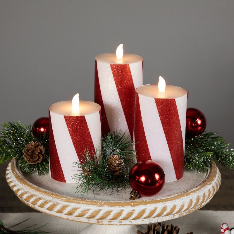 Northlight Set of 3 Candy Cane Stripes Flameless Flickering LED Christmas Wax Pillar Candles 6", 3 of 7