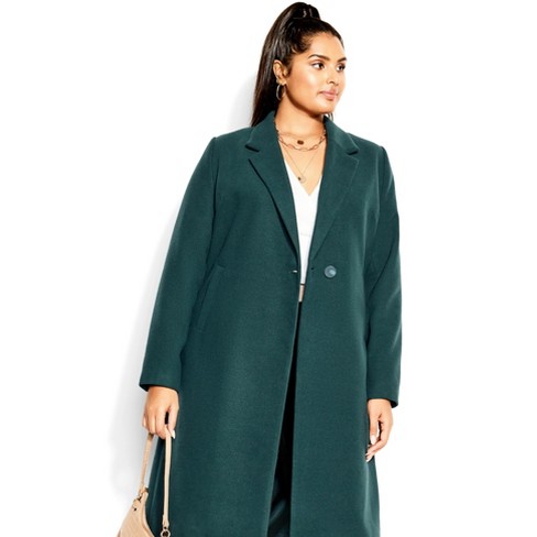 Women's Plus Size Effortless Chic Coat - Emerald | City Chic : Target