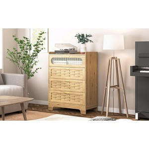 Okak Wooden 4/6 Drawer Dresser,Modern Living Room Storage Organizer Dresser,Nursery Dresser for Kids Bedroom,Large Storage Cabinet,Natural - 1 of 4