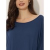 cheibear Women's Soft Three Quarter Sleeve Solid Slit Hem Pajama Dress - 4 of 4