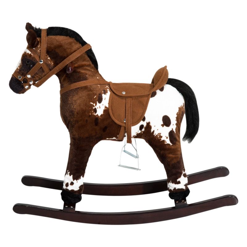 Qaba Kids Metal Plush Ride-On Rocking Horse Chair Toy With Realistic Sounds - Dark Brown/White, 5 of 10