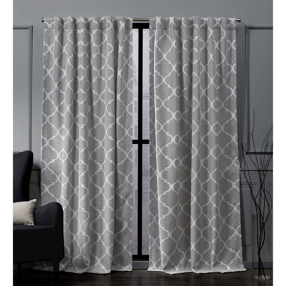 Photos - Curtain Rod / Track Nicole Miller 84"x52" Treillage Back Tab Blackout Window Curtain Panels Ash - : Thermal, Noise Reduction, UV Protection 