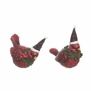Transpac Resin Cardinal Figurines Set of 2 with Plaid Hats Home Decorations Christmas Indoor Use Decorative Objects Bird Figurines Red Tabletop Mantel - 1 of 1