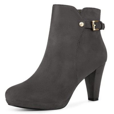 Allegra K Women's Platform Side Zippers Buckle Decor Chunky Heel Ankle Boots