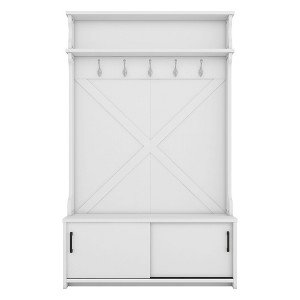 3-in-1 Entryway Hall Tree Storage Bench w/ Coat Racks & Shoe Bench & Cabinet - 1 of 3