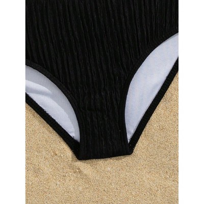 YesFashion Girls’ Ruffled Two-Piece Swimsuit Textured Adjustable Straps Quick-Dry Swimwear,6Y,Black — фото 4