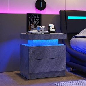 Nightstand With 2 Drawers, Bedside Tables With Adjustable LED Lights, Small Night Stands, Modern Side Table For Living Room Bedroom, Easy Assembly - 1 of 4