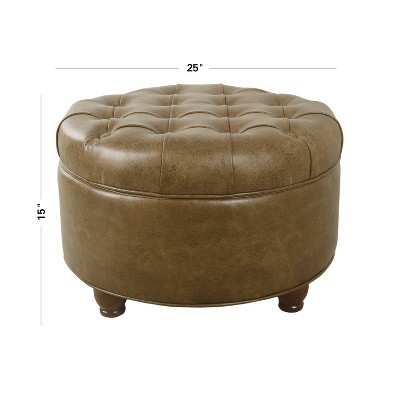 Elegant Faux Leather Tufted Round Ottoman with Storage