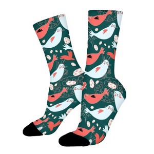 Sea Seals Jellyfish Women Printed Crew Socks Funny Funky Socks Soft Polyester Novelty Gifts for Artists Men - 1 of 1