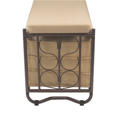 Industrial Beige and Bronze Shoe Storage Bench with 18 Cubbies