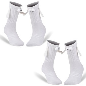 Magnetic Holding Hands Couple Socks – 2 Pairs, Soft Cotton, Fun Romantic Gift, Valentine’s Day Socks, Shoe Size 5-10 - 1 of 4