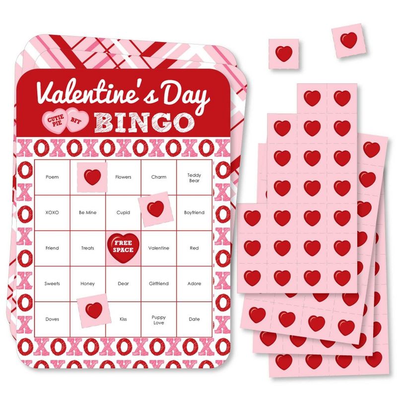 Big Dot of Happiness Conversation Hearts - Bingo Cards and Markers - Valentine's Day Party Bingo Game - Set of 18, 1 of 7