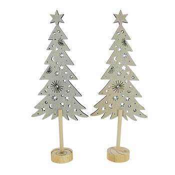 Option 2 16.0 Inch Natural Die Cut Wooden Trees Christmas Winter St/2 Star Tree Sculptures