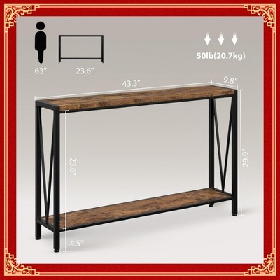 Garvee Console Table, 2-Tier Entryway Table with Storage, 43" Narrow Sofa Table with V Design, Industrial Console Table